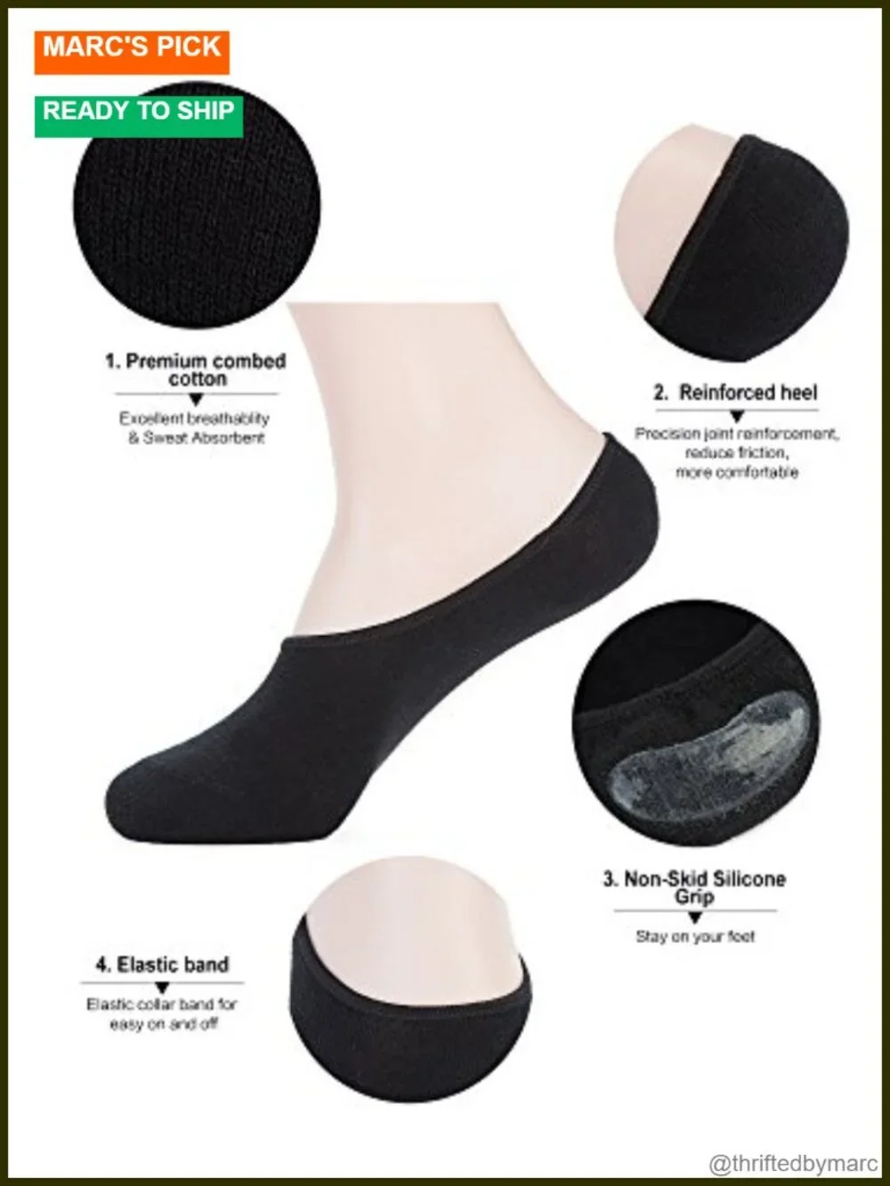6 Pack Mens No Show Socks Low Cut Non Slip Boat Liners